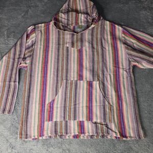 Sunshine Joy Unisex XXL Baja Hoodie Multi-Color Striped Cotton Drug Rug Pullover